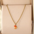 Cute red mushroom pendant on a golden chain, featuring colorful enamel and drip oil texture - Bright Red Top Orange Stem Mushroom Style(KN295269-Z)