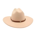 Classic beige western cowboy wide brim felt hat with brown star-studded leather band - One Size / Beige
