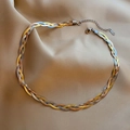 Three-tone braided stainless steel herringbone necklace in gold, silver and rose gold - Tricolor Braided Snake Chain