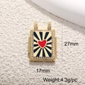 Detailed view of 18K gold-plated rectangle pendant with red heart and zircon border - Red Heart Ray Rectangle