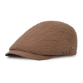Coffee brown checkered newsboy cap in textured quick-dry fabric with metal logo - Brown