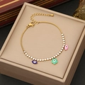Bracciale occhio malocchio dorato con ciondoli in smalto e zirconi su portagioie - Stile Floreale Occhio Smaltato Rosa Viola (1#)