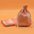 Pink cotton linen drawstring sachet bag with white polar bear print and beige rope - Pink Bear