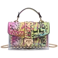 Graffiti print jelly bag with golden rivets and chain strap on white background - Multicolor With Handle