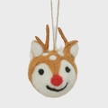 Handmade wool felt reindeer ornament with a red pom-pom nose and natural jute string - Elk / 7.5cm