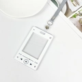 Λευκή ακρυλική θήκη καρτών σε στυλ music player με διαφανές παράθυρο και μεταλλικό κλιπ - Μακρύ Δερμάτινο Λουράκι / Λευκό