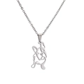 Minimalist silver stainless steel dog pendant necklace with artistic puppy outline - Geometric Frenchie / Silver