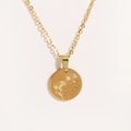 Detail shot of golden titanium oval pendant featuring delicate rose flower engraving - Style 7 (XXL223)