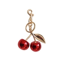 Red cherry keychain with golden leaf and metal clip for bag strap extension charm - Rose Gold with Light Gold