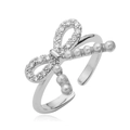 Anello a fiocco argento con zirconi micro-pavé e perle eleganti in stile regolabile - Stile CE00848YH / Argento