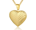 Gold heart-shaped locket necklace with fish scale texture on a white background - PN-1190G (Openable/Fish Scale Texture)