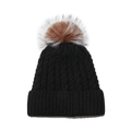 Detalle del patrón de punto de ochos grueso y del pompón de pelo sintético en este gorro negro de invierno - M (56-58cm) / Negro