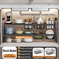 Extendable 2-tier black under-sink organizer with adjustable shelves and storage baskets - Double Tier 5 Boards 5 Baskets / Classic Black