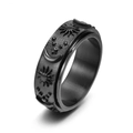Black stainless steel spinner ring featuring engraved sun, moon and star patterns - US 6 / Black
