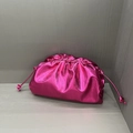 Magenta cloud clutch bag with metallic pleated finish and drawstring detail for women - Small (22x12x5cm) / Rose Red
