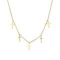 Minimalist gold stainless steel chain necklace with five polished cross pendants - Gold