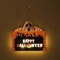 LED Happy Halloween door sign with glowing orange pumpkin and white ghost decor - WSGP-03C Ghost Letters (Happy Halloween)