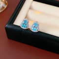 Dettaglio macro di orecchini d'argento con pietre blu e cristalli in scatola nera - Perno in argento - Argento - Blu