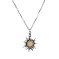 Vintage silver sun necklace with orange moonstone pendant on a minimalist chain - Sun Pendant