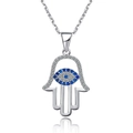 925 Sterling Silver Hamsa Hand Necklace with Evil Eye Pendant and sparkling micro-crystals - 40+5cm / Necklace Set / White Gold