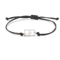Bracelet cordon noir ajustable avec pendentif cactus rectangulaire évidé en argent - Style Cactus Argenté (Cactus Acier)
