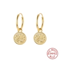 Close-up of golden S925 sterling silver hoop earrings with sunburst moon phase pendants - Style 7-Celestial Star