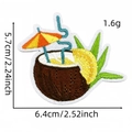 Detail of coconut drink embroidery patch showing dimensions 6.4cm x 5.7cm and texture - Hawaiian Patch 28# (Coconut Drink)