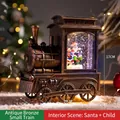 Bronze vintage Christmas train snow globe with Santa scene and glowing interior light - Bronze Train Santa & Kid