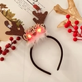 LED Christmas headband with brown glitter antlers and pink feathers on white surface - 30# Brown Antler Letter Headband with White Fur