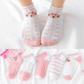 Five-pack of pink and white baby mesh socks featuring cute rabbit and stripe designs - XS (Fits 9-12cm) / Mesh Baby Rabbit