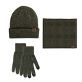 Ensemble d'hiver vert foncé avec bonnet, tour de cou et gants tactiles avec motif flocon - Vert Armée