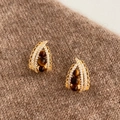 Orecchini a perno dorati con pietre occhio di tigre marroni e zirconi su maglia - Perno per orecchini in argento-Oro-Caffè