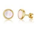 Minimalist gold stainless steel stud earrings with white mother-of-pearl and screw backs - Gold Round Shell Inlay Screw Back (ES-279G-2)