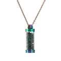 Rainbow plated stainless steel necklace with green gravel filled glass perfume pendant - Green Malachite Crushed Stones