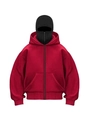 Rood oversized herenvest met capuchon en rits inclusief een zwart gebreid gezichtsmasker - S / Rood