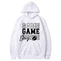 White hoodie with Game Day football print, long sleeves and front kangaroo pocket - S / Tops / White (GAME DAY Print)