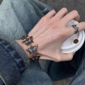 Y2K gold butterfly bracelet with blue and red enamel details and star ring set - Mechanical Butterfly Enamel Bracelet