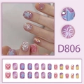 Short sweet press-on nails with star heart bow designs and gradient glitter rhinestones - D806 Glue Type