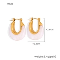 U-shaped gold stainless steel earrings with light pink marble texture resin - F998 White Resin Gold Hoop
