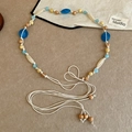 Detail of bohemian waist chain with acrylic resin and wooden beads on woven cord - 2# Resin Large Bead Style (Blue)