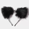 Cute plush cat ears headband with black faux fur for cosplay and costume parties - Black