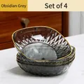 Lot de 4 assiettes à snacks gris obsidienne avec texture diamant et bord doré - Gris Volcanique (4 PC)