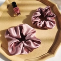 Pink silk scrunchie set made of pure mulberry silk with elegant satin finish - Dusty Rose 3.5cm