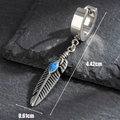 Silberner Feder-Ohrring mit blauem Türkis-Inlay im trendigen Bohemian-Stil - Feder Blauer Stein Stil (S377)