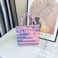 Detail of colorful woven basket bag with purple and pink geometric patterns on marble - Small (No Bow) / Pink Purple