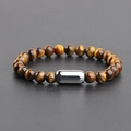 8mm yellow tiger eye beaded bracelet with magnetic stainless steel clasp on grey background - Yellow Tiger Eye