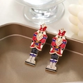 Nutcracker soldier stud earrings with colorful enamel and sparkling rhinestones - Red Blue Gold Pave