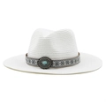 Dettaglio cappello di paglia bianco con fascia etnica e pietra di turchese - M (56-58cm) / Bianco