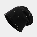 Black street style beanie with silver metal rings and rivet studs for a hip-hop look - Silver Rhinestone Style
