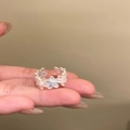Anello vintage placcato oro con smeraldo e design a farfalla aperta regolabile - Stile Aperto a Grappolo di Farfalle / Argento - Arcobaleno